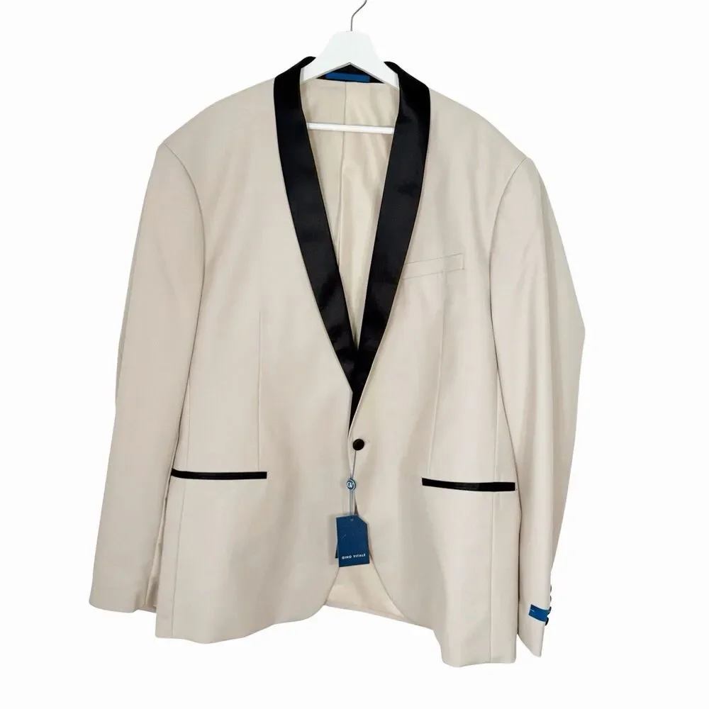 Gino Vitale Mens Tuxedo Jacket Size 54 Long Ivory Black Trim Blazer NWT